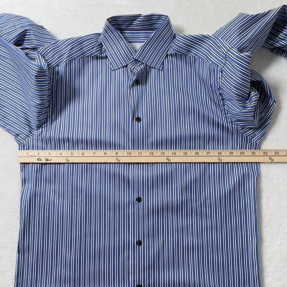 Eton Button Up Long Sleeve Shirt Mens Sz 15.5 39 M Striped Blue Contemporary - Picture 9 of 11